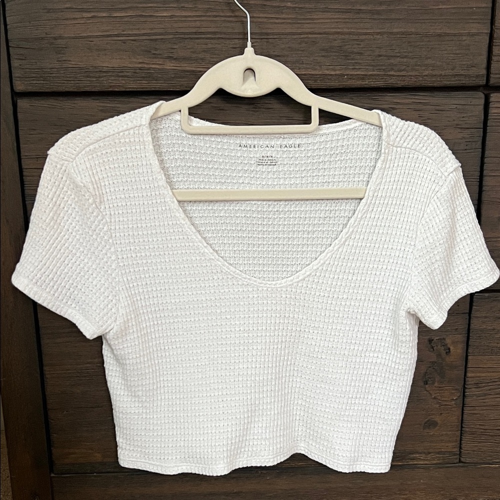 American Eagle Outfitters Cream Waffle Knit Crop Top